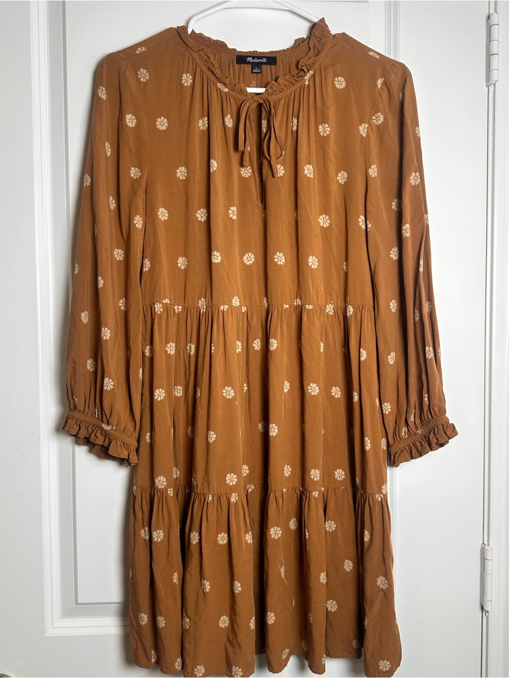 Madewell Caramel Mini Dress with Cream Floral Print